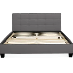 Lit double CHARLOTTE avec tête de lit et sommier 140 x 190 cm PVC gris