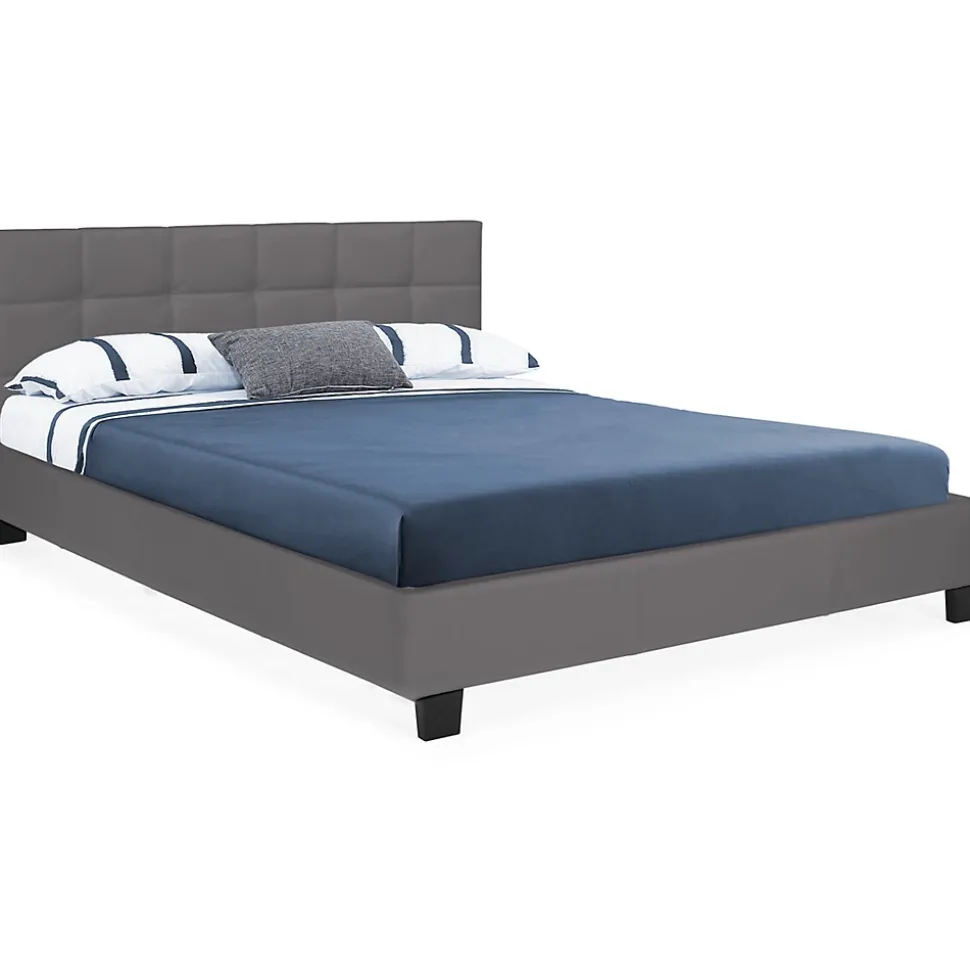 Lit double CHARLOTTE avec tête de lit et sommier 140 x 190 cm PVC gris