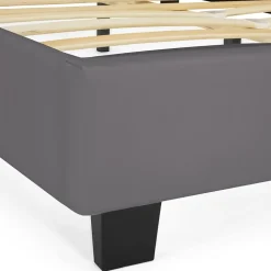 Lit double CHARLOTTE avec tête de lit et sommier 140 x 190 cm PVC gris