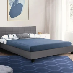 Lit double CHARLOTTE avec tête de lit et sommier 140 x 190 cm PVC gris