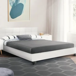 Lit double CHARLOTTE avec tête de lit et sommier 160 x 200 cm PVC blanc