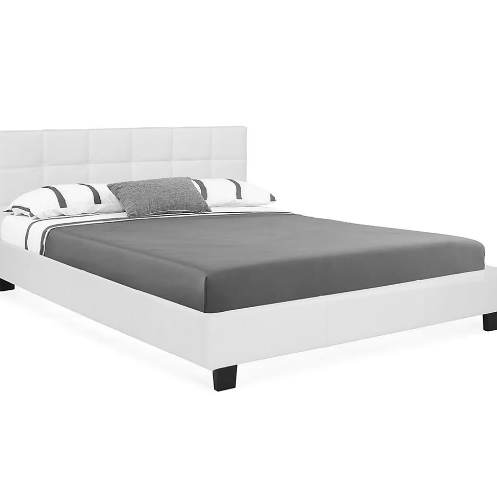 Lit double CHARLOTTE avec tête de lit et sommier 160 x 200 cm PVC blanc