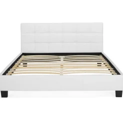 Lit double CHARLOTTE avec tête de lit et sommier 160 x 200 cm PVC blanc