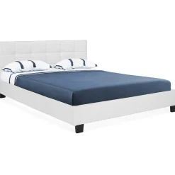 Lit double CHARLOTTE avec tête de lit et sommier 140 x 190 cm PVC blanc