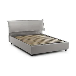 Lit double Clio, Lit coffre déhoussable avec tête de lit rembourrée et cadre de lit coffre, adapté pour matelas 160x190 cm, Gris