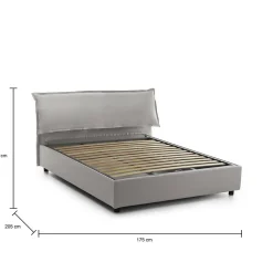 Lit double Clio, Lit coffre déhoussable avec tête de lit rembourrée et cadre de lit coffre, adapté pour matelas 160x190 cm, Gris