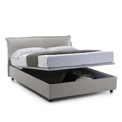 Lit double Clio, Lit coffre déhoussable avec tête de lit rembourrée et cadre de lit coffre, adapté pour matelas 160x190 cm, Gris