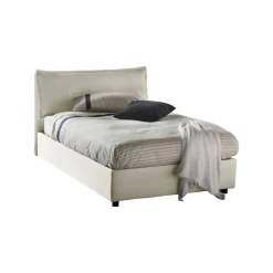 Lit double Daalt, Lit coffre avec revêtement en tissu, Ouverture frontale, avec matelas 120x200 cm inclus, Beige