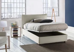 Lit double Daalt, Lit coffre avec revêtement en tissu, Ouverture frontale, avec matelas 120x200 cm inclus, Beige