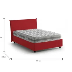 Lit double Dacer, lit coffre avec revêtement en tissu, ouverture frontale, adapté pour matelas 120x190 cm, rouge