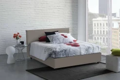 Lit double Dacost, Lit coffre avec revêtement en similcuir, Ouverture frontale, adapté pour matelas 140x190 cm, Taupe