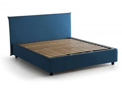 Lit double Dangel, Lit coffre avec revêtement en tissu, Ouverture frontale, adapté pour matelas 160x200 cm, Bleu