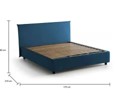 Lit double Dangel, Lit coffre avec revêtement en tissu, Ouverture frontale, adapté pour matelas 160x200 cm, Bleu
