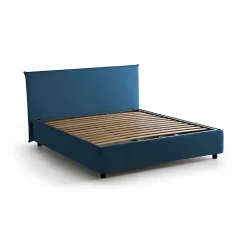 Lit double Dangel, Lit coffre avec revêtement en tissu, Ouverture frontale, adapté pour matelas 160x200 cm, Bleu