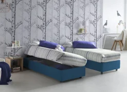 Lit double Daronic, Lit coffre avec revêtement en tissu, Ouverture latérale, adapté pour matelas 120x190 cm, Bleu