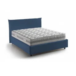Lit double Dbranc, lit coffre avec revêtement en tissu, ouverture frontale, avec matelas 120x190 cm inclus, bleu