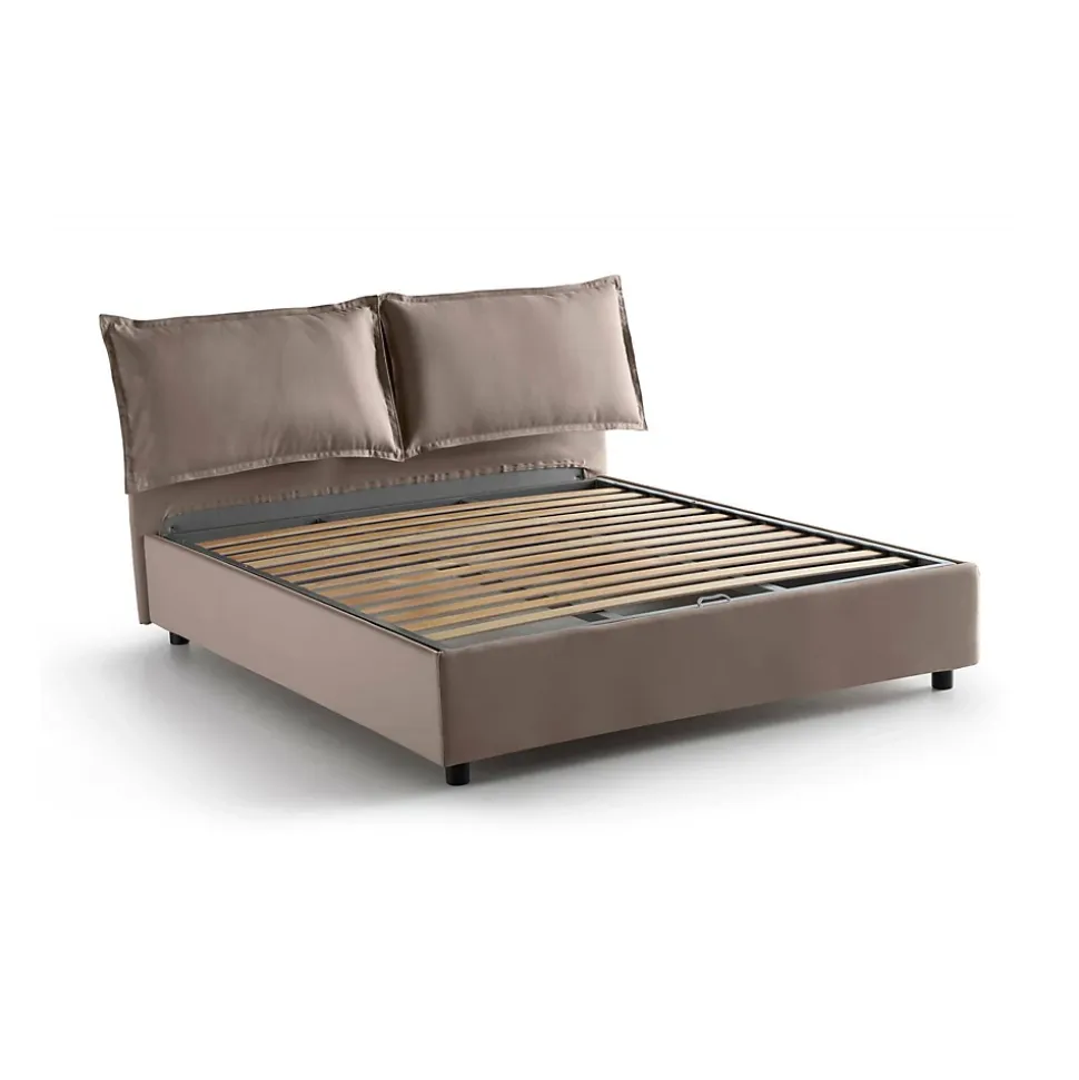 Lit double Dcaprar, Lit coffre avec revêtement en tissu, Ouverture frontale, adapté pour matelas 160x190 cm, Taupe