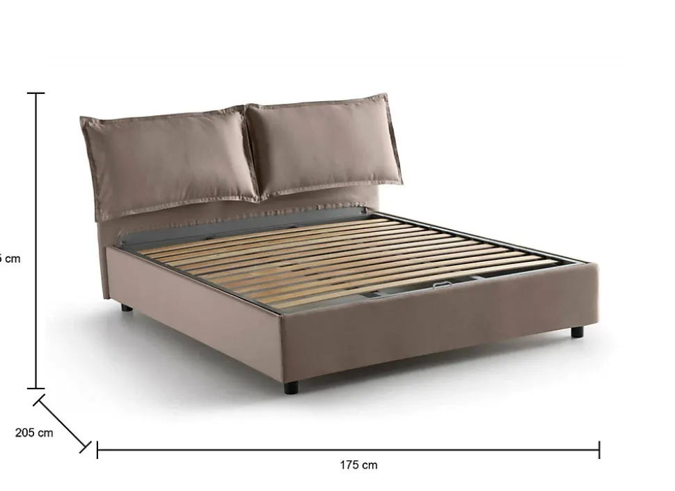 Lit double Dcaprar, Lit coffre avec revêtement en tissu, Ouverture frontale, adapté pour matelas 160x190 cm, Taupe