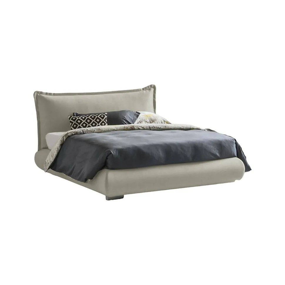 Lit double Dfecci, Lit coffre avec revêtement et tête de lit en tissu, Ouverture frontale, adapté pour matelas 160x190 cm, Beige