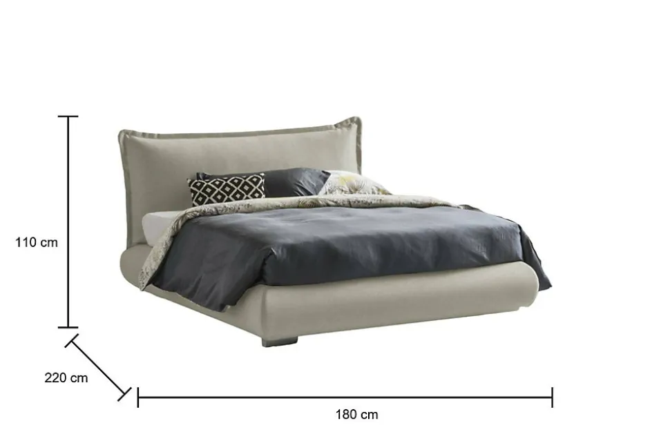 Lit double Dfecci, Lit coffre avec revêtement et tête de lit en tissu, Ouverture frontale, adapté pour matelas 160x190 cm, Beige