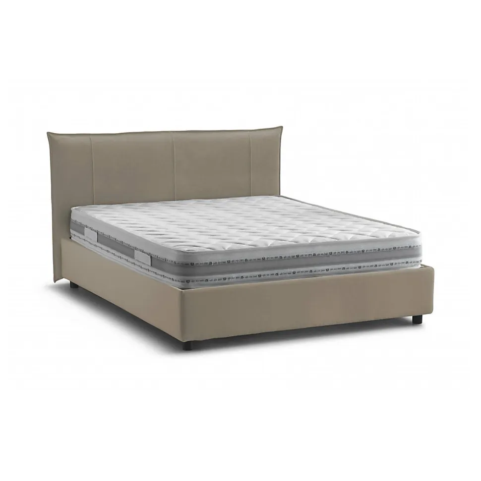 Lit double Dfecci, Lit coffre avec revêtement en tissu, Ouverture frontale, avec matelas 160x200 cm inclus, Taupe