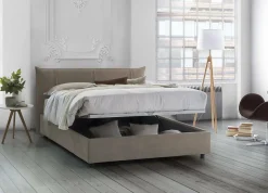 Lit double Dfecci, Lit coffre avec revêtement en tissu, Ouverture frontale, avec matelas 160x200 cm inclus, Taupe
