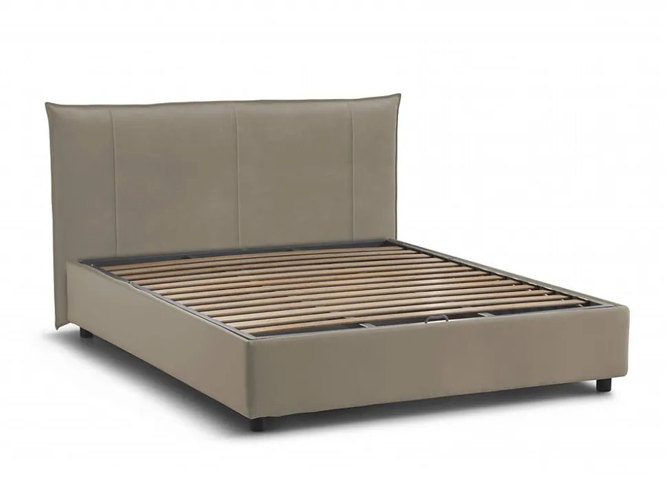 Lit double Dfecci, Lit coffre avec revêtement en tissu, Ouverture frontale, avec matelas 160x200 cm inclus, Taupe