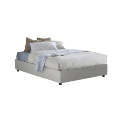 Lit double Dguid, Lit coffre avec revêtement en similcuir, Ouverture frontale, adapté pour matelas 160x190 cm, Blanc