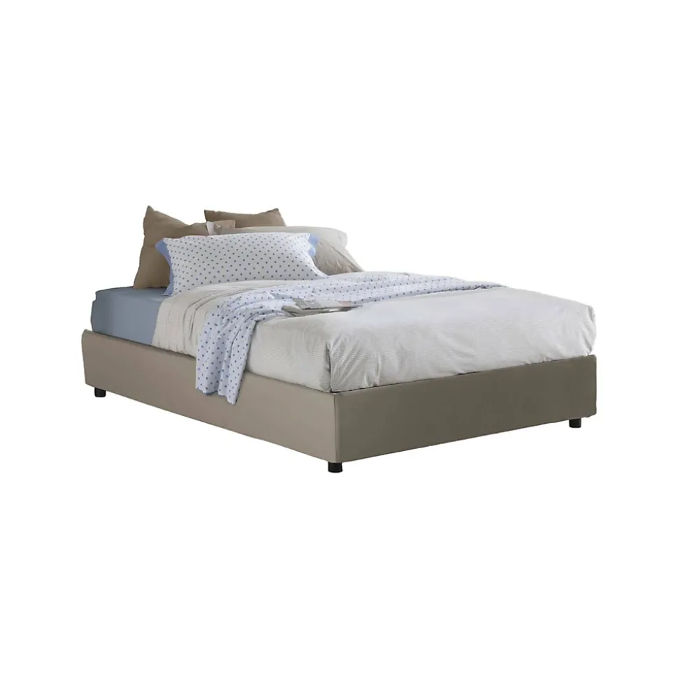 Lit double Dgytkj, lit coffre avec revêtement en similcuir, ouverture frontale, adapté pour matelas 120x190 cm, gris tourterelle