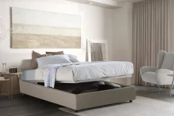 Lit double Dgytkj, lit coffre avec revêtement en similcuir, ouverture frontale, adapté pour matelas 120x190 cm, gris tourterelle