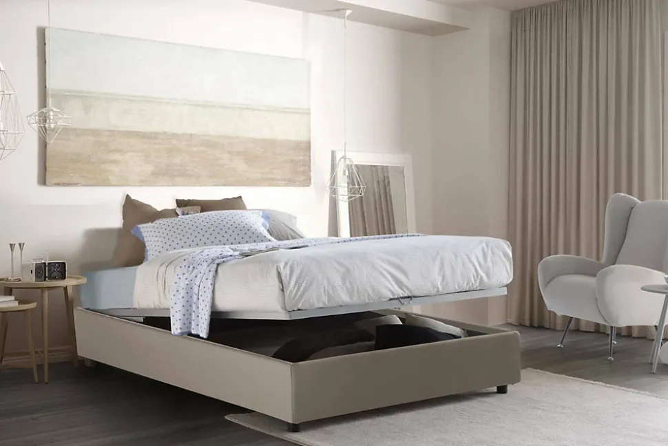 Lit double Dgytkj, lit coffre avec revêtement en similcuir, ouverture frontale, adapté pour matelas 120x190 cm, gris tourterelle