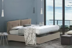 Lit double Dmerol, Lit coffre avec revêtement en similcuir, Ouverture frontale, adapté pour matelas 160x200 cm, gris tourterelle