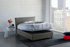 Lit double Dpalear, Lit coffre avec revêtement en tissu, Ouverture frontale, avec matelas 120x200 cm inclus, Gris