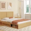 Lit double EDHEN avec rangements + tête de lit effet cannage naturel et sommier 140 x 190 cm coloris bois
