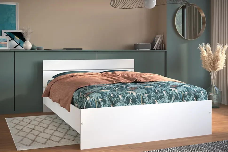 Lit double effet chêne blanc l. 145 x H. 75 x L. 194,5 cm Soluce