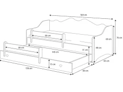 Lit double EMMA avec rail 160x80 gris