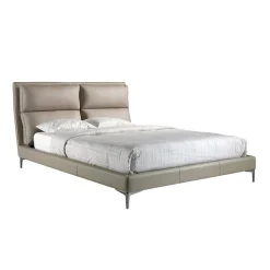 Lit double en similicuir vison avec tête de lit moderne et pieds en acier inoxydable