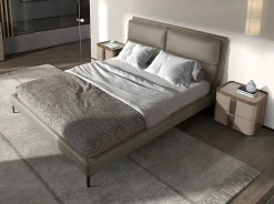 Lit double en similicuir vison avec tête de lit moderne et pieds en acier inoxydable