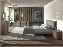 Lit double en similicuir vison avec tête de lit moderne et pieds en acier inoxydable