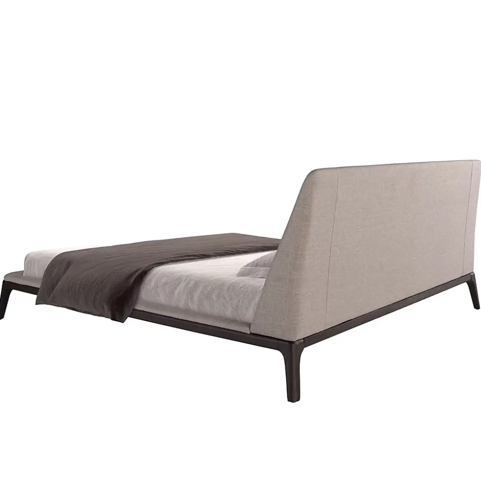 Lit double en tissu gris moderne avec tête de lit originale