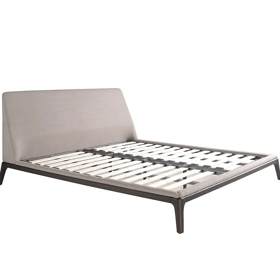 Lit double en tissu gris moderne avec tête de lit originale