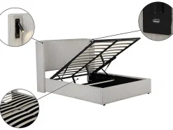 Lit double en velours côtelé avec coffre et lampe intégré 