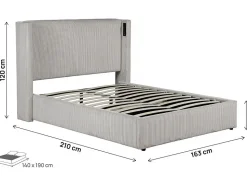 Lit double en velours côtelé avec coffre et lampe intégré 