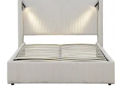 Lit double en velours côtelé avec coffre et lampe intégré 