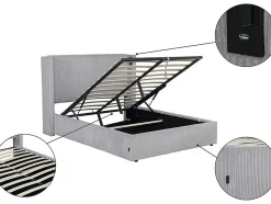 Lit double en velours côtelé avec coffre et lampe intégré 