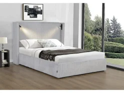 Lit double en velours côtelé avec coffre et lampe intégré "Cortina" 160 x 200 cm Gris