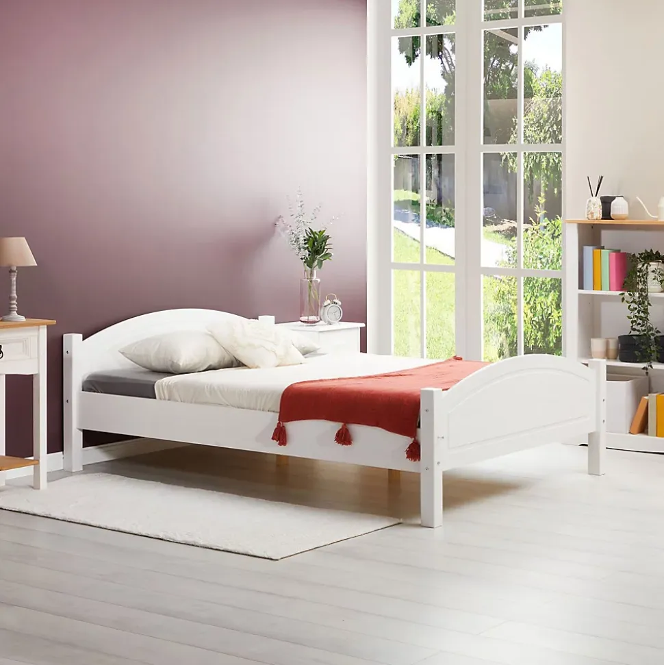 Lit double FLIMS, 140 x 190 cm en pin massif lasuré blanc