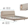 Lit double flottant - Cadre bois recouvert lin beige - LED intégrée, ports USB - 2 places - 160x200 cm