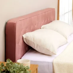 Lit double GLAMOUR, 140x190 cm, capitonné avec sommier, revêtement en velours rose