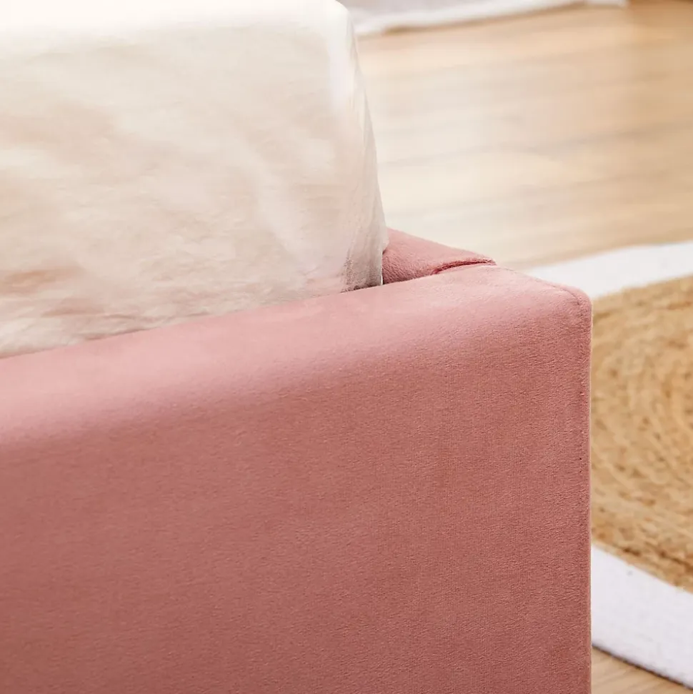 Lit double GLAMOUR, 140x190 cm, capitonné avec sommier, revêtement en velours rose